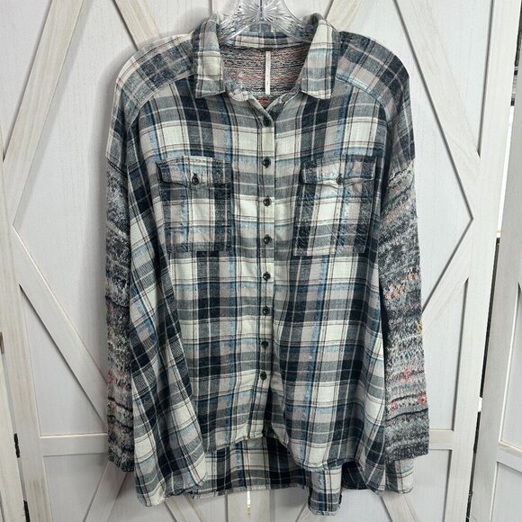 Free People Mixed Media Button Down Shirt - Picture 1 of 5